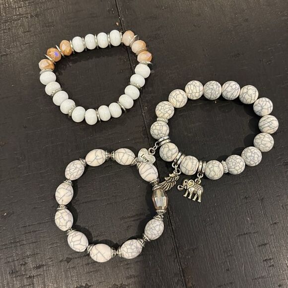 Charm Stone Bead Stretch Bracelet Set of 3 Jewelry’s Gift New​ - Picture 2 of 6